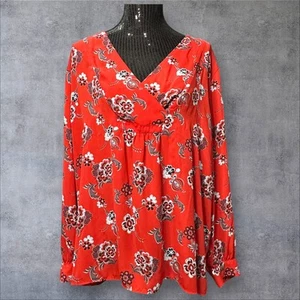 Loft Outlet Red Floral V-Neck Tunic Blouse Womens Size XL X-Large - Picture 1 of 6