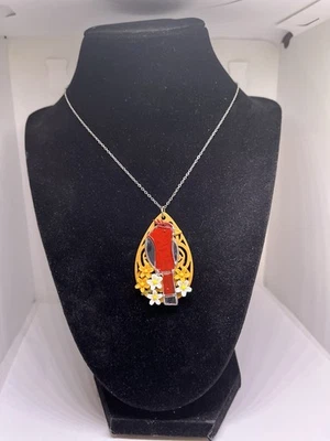 collar pájaro rojo hecho a mano 18" plata acero inoxidable cadena cierre langosta Foto 1 de 4