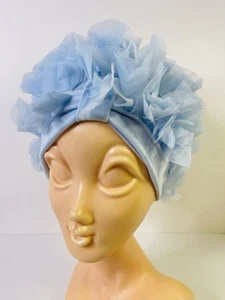 Vintage Baby Blue Flower Chiffon Tulle Petals Bathing Swim Beach Cap 60's READ - Picture 1 of 11