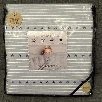 Juego de sábanas ED Ellen Degeneres Premium 100 % algodón franela COMPLETO corazones azul NUEVO Foto 1 de 4