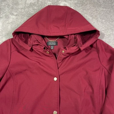 Dennis Basso 2X Red Hooded Button Front Rain Coat Jacket Women's Utility Outdoor - Image 1 of 4