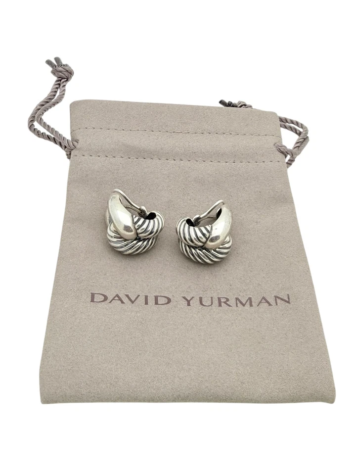 David Yurman Sterling Silver Cable Infinity Knot Clip On Earrings - Pouch - Image 1 of 4