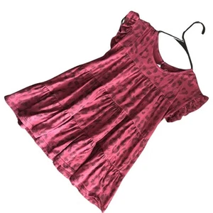 maroon burgandy red leopard cheetah print tiered dress ruffled sleeves size 5 - Picture 1 of 6