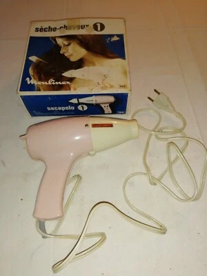 Ancien petit sèche cheveux vintage Moulinex dans sa boite d'origine - Photo 1/3