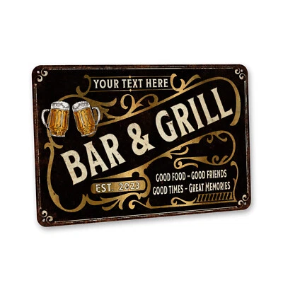 Custom Bar And Grill Sign Home Bar Decor Gift For Him Man Cave Sign 108122002168 - Image 1 of 4