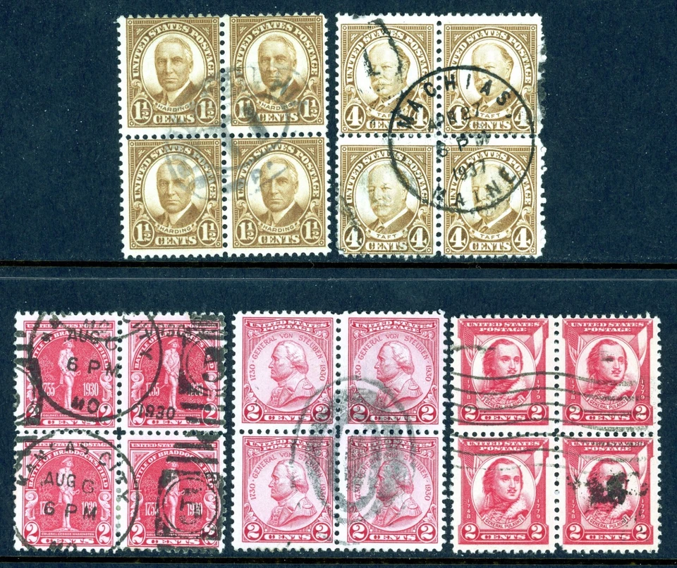 Stamps United States, Scott # 684, 685, 688, 689 and 690 used blocks of four - Image 1 of 1