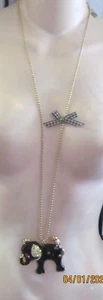 BETSEY JOHNSON brass chain black sparkly Elephant 40" necklace nice! - Picture 1 of 5