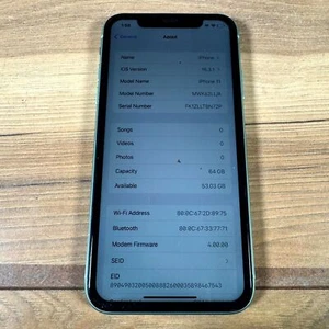 Apple iPhone 11 MWK62LL/A Smartphone Aqua 6.1" Display 12MP Hexa-Core (4GB+64GB) - Afbeelding 1 van 5
