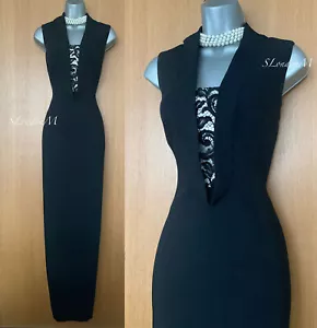 Maxi Vestido Largo Karen Millen Reino Unido 10 Negro Esmoquin Firma Lápiz Noche Vestido 38 - Imagen 1 de 12