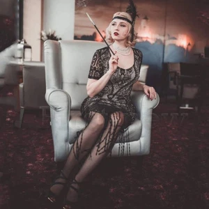 1920s Flapper Dress Great Gatsby Lace Tassel Fringe Evening Cocktail 20s Dresses - Picture 1 of 9