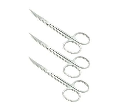 3 Premium Iris Scissors Curved 4.5" Surgical/Medical/Veterinary Instrument