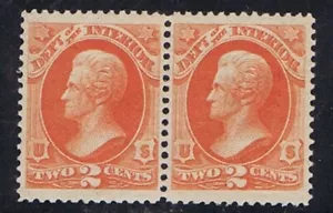 US O16 DIPARTIMENTO INTERNI MNH COPPIA ORIZZONTALE ARANCIONE 2c, 1873 - Foto 1 di 1
