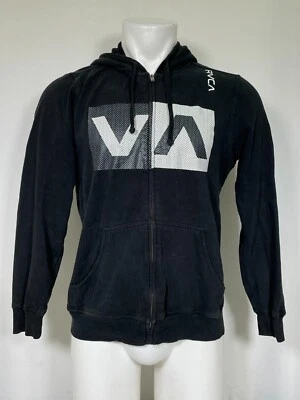 Moletom com capuz RVCA VA logotipo zíper completo manga longa preto masculino pequeno - Imagem 1 de 4