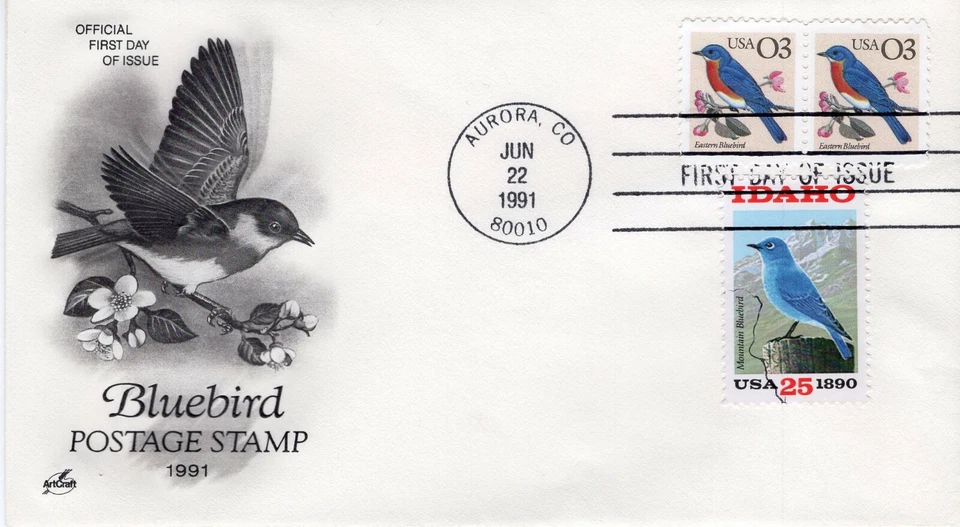 USPS FDC #2478 #2429 3c Eastern Bluebird 25c Idaho Statehood Artcraft ST2111 - Image 1 of 1