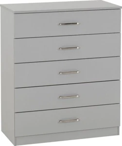 Dakota 5 Drawer Chest of Drawers Light Grey Metal Drawer Runners and Handles - Picture 1 of 8