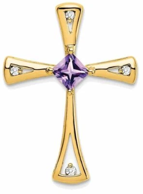 14k Yellow Gold Amethyst and Diamond Cross Pendant - Image 1 of 4