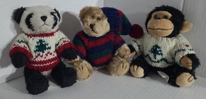 Vintage Chrisha 1996 Playful Plush Jointed Bear Monkey Panda with Winter Sweater - Picture 1 of 9