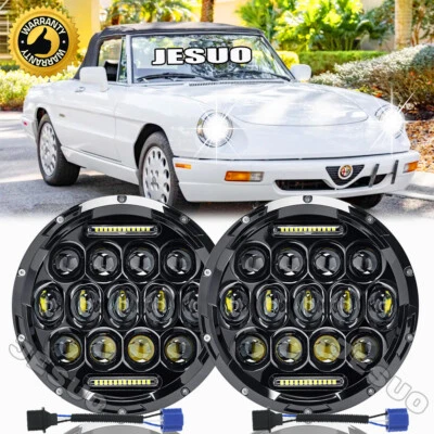 Pair 7 Inch Round LED Headlights Halo DRL Fit Alfa Romeo Spider 1988-1994 DeSoto - Image 1 of 4