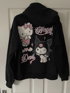 Bershka Black Hello Kitty Kuromi Sanrio Boyfriend Hoodie Jumper Size Small New - Picture 1 of 2
