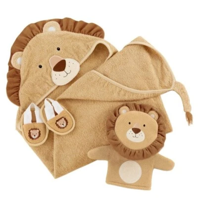 NWT! Baby Aspen Three Piece Baby Lion Hooded Bath Set - Towel, Shoes, Mitt - Image 1 of 4