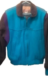 90’s Bomber Jacket Mens Adult Small Black Suede Blue Wool Cripple Creek Lined - Picture 1 of 17