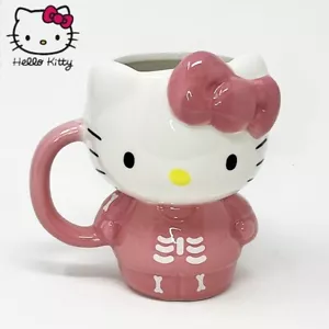 HELLO KITTY Halloween Pink Skeleton Bow Mug 2024 Cup Ceramic Sanrio - Picture 1 of 4