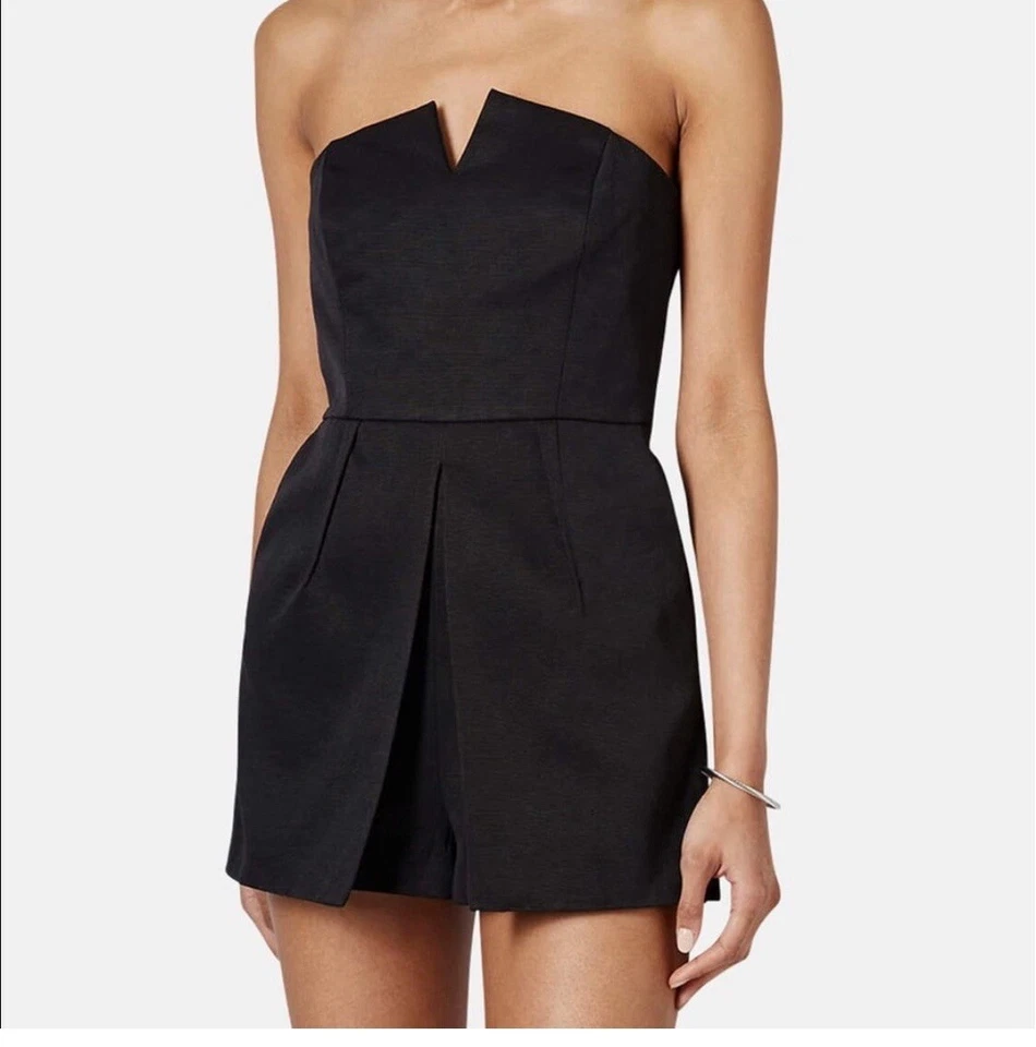 Topshop Mameluco Estilo Esmoquin Sin Tirantes Negro Talla US4, Cremallera Trasera y Bolsillos Delanteros Foto 1 de 4