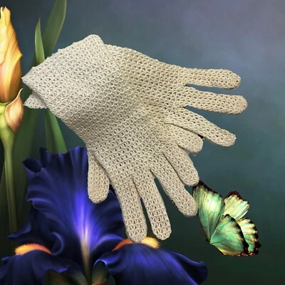 Guantes cortos vintage para dama crocket de mano marfil seda? Cosplay de 1930 ¡Leer por favor! Foto 1 de 4