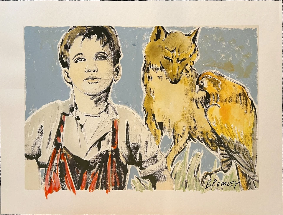 DAVID BROMLEY Children Series "Boy and Wolf" Signed, Mixed Media 80cm x 105cm - image 1 of 1