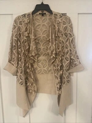 Chaqueta abierta Alberto Makali beige imitación gamuza corte láser para mujer talla M’s Foto 1 de 4