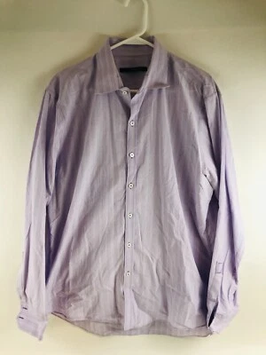 ZACHARY PRELL Shirt Men's Size XL Purple Stripes Button Up Long Slv Curved Hem - Image 1 of 4
