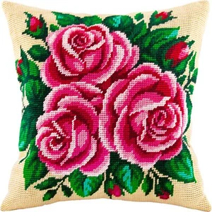 DIY Needlepoint/Tapestry Pillow Kit "Three Roses" 16x16 in / 40x40 cm - Picture 1 of 5