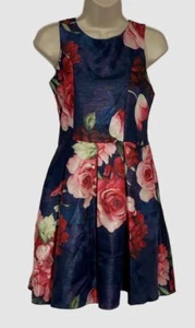 $240 Zoe Ltd Kids Girl's Blue Ruby Floral Print Round Neck A-Line Dress Size 8 - Picture 1 of 3