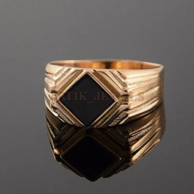 Anillo de plata de ley 925 chapado en oro con piedras preciosas de ónix negro natural #1272 Foto 1 de 3