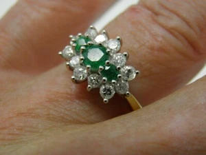 2 Ct Round Simulated Green Emerald & Diamond 925 Sterling Silver Cluster Ring - Picture 1 of 9