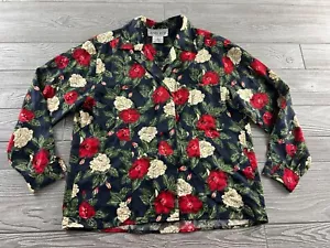 Jones Wear Size 8 Shirt Woman’s Floral Hawaiian Long Sleeve Button Up Multicolor - Picture 1 of 8