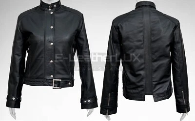 Chaqueta de motociclista de cuero negra ajustada hecha a mano para mujer aspecto elegante Foto 1 de 4