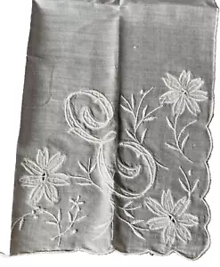 Vintage White Linen Handkerchief "E" Initial Monogram 15" Sq. Floral - Picture 1 of 3