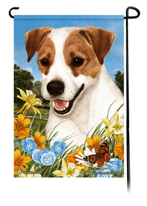 Bandera Jardín Flores Verano - Jack Russell Terrier Marrón y Blanco - Imagen 1 de 1