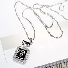 Necklace Silver Colour With Rhinestones Perfume Bottle Number 5 Charm Pendant