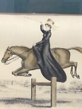 Antique 19th Century Hand Colored Engraving of Equestrian Scene " Leaping "