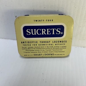VTG Sucrets Throat Lozenges Empty Tin Hinged Box Sharpe & Dohme Philadelphia PA - Picture 1 of 8