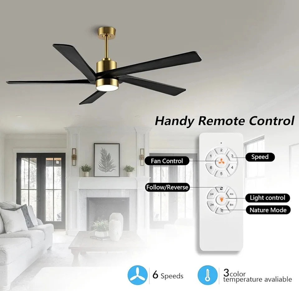 WINGBO 72" ceiling fan | Brass & Black - Image 1 of 4