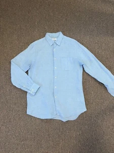 [L] Uniqlo Mens Work Dress Button Up Shirt Long Sleeve Light Blue Cotton Collar - Picture 1 of 9