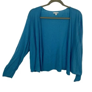 J Jill Linen Blend Open Cardigan Size Large Bright Light Blue Lightweight Shrug - Picture 1 of 7