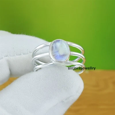 Anello regalo fatto a mano in argento sterling 925 con pietra di luna... - Immagine 1 di 4
