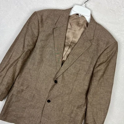 Perry Ellis Linen Blend Blazer Mens 42R Brown Suit Jacket Coat Cotton - Image 1 of 4