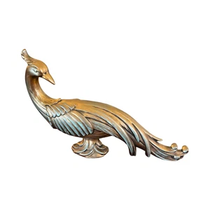 Vintage Mid-Century California Pottery Gold Peacock Figurine Turquoise Interior - Picture 1 of 5