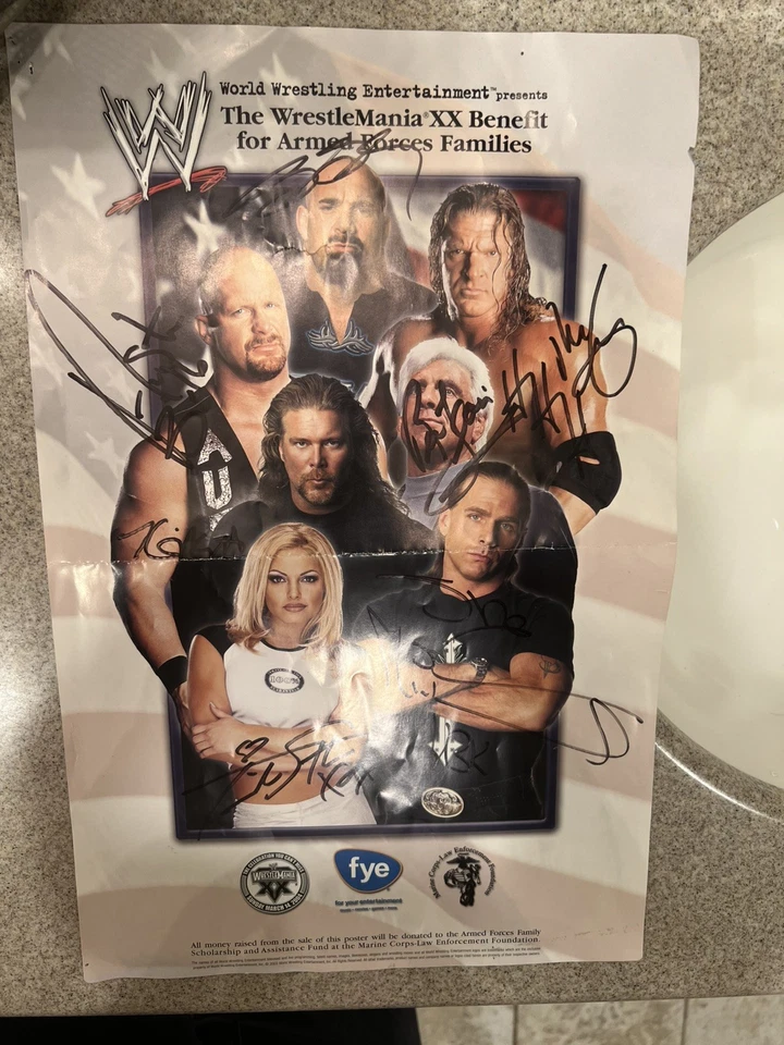 WrestleMania XX Armed Forces Poster Signed By Goldberg Stone Cold HHH HBK ALL 6 - Image 1 of 4