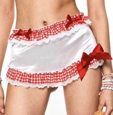 Lindas bragas bragas bragas bragas blancas brillantes satinadas y rojas a cuadros con volantes XL NUEVAS lazos Foto 1 de 4